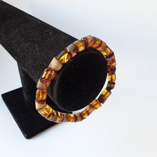 Amber Elastic Bracelet Unisex Gulbrun Baltisk Bärnstensädelstensarmband