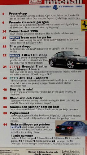 Teknikens Värld 4 1996: Chevrolet Impala SS, Porsche 911 Carrera 4S, Alfa 164