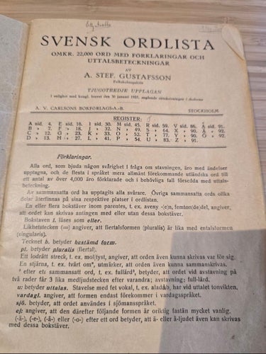 Svensk Ordlista (1939) – A. Stef. Gustafsson | Skolhistoria Retro