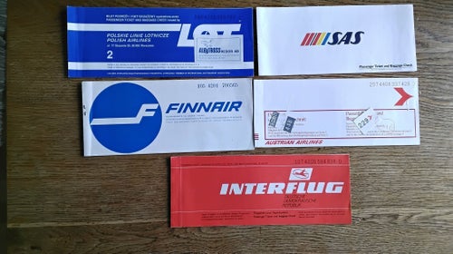 5 biljetter från flygbolag från 1980-talet