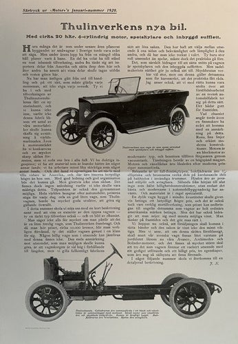 Thulinverken bil - särtryck ur Motor i januari 1920 - A3-format, unika foto