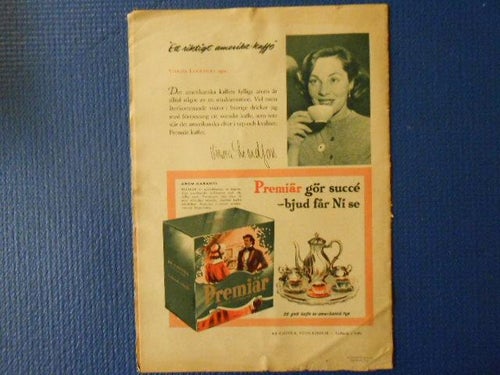 Trivsel Förstanummer (Provnummer) 1952 Premiär Kaffe Viveca Lindfors