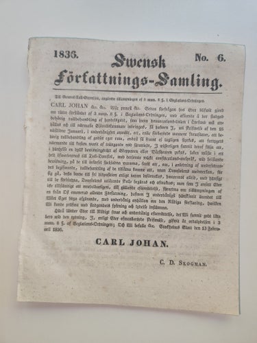 Svensk Författnings-Samling 1836, No. 6