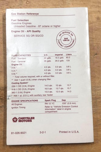 1989 Dodge Ram Vans & Wagons Owner´s Manual