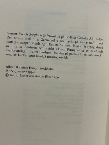 Skrifter 6, Promenader och annan litterär prosa av Gunnar Ekelöf Very F+