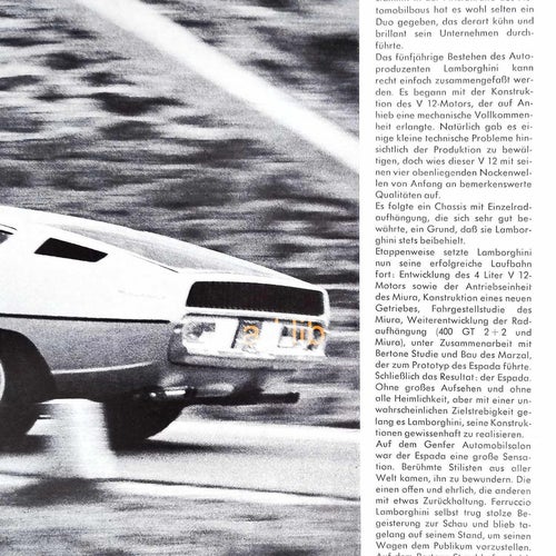 LAMBORGHINI ESPADA, STOR TIDNINGSARTIKEL 1968