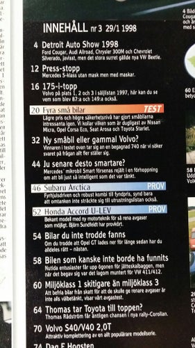Teknikens Värld 3 1998: Volvo S40/V40 2,0T, Subaru Arctica, VW 411/412