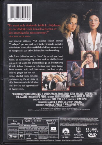 DVD / Anklagad / Kelly McGillis, Jodie Foster / Fint skick