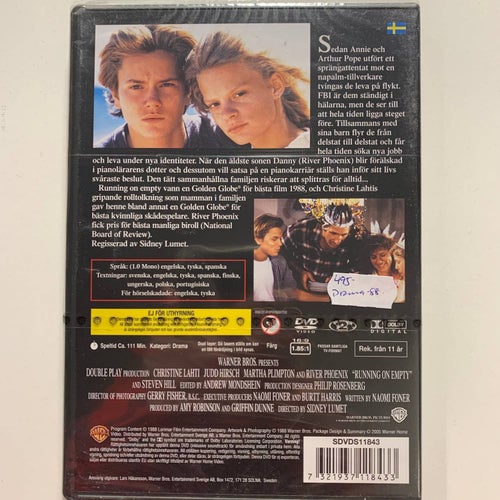 RUNNING ON EMPTY. DVD DRAMA -88. INPLASTAD. UTGÅNGEN / OOP.