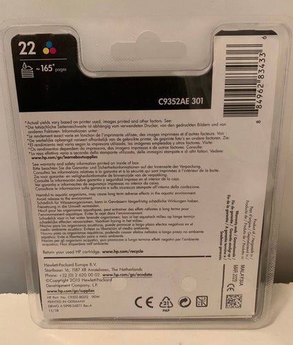 HP 22 original bläckpatron trefärg (NYTT)