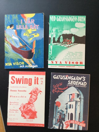4 st vintage visböcker/noter 1940-tal – Swing it, Gatusångarna m.fl.