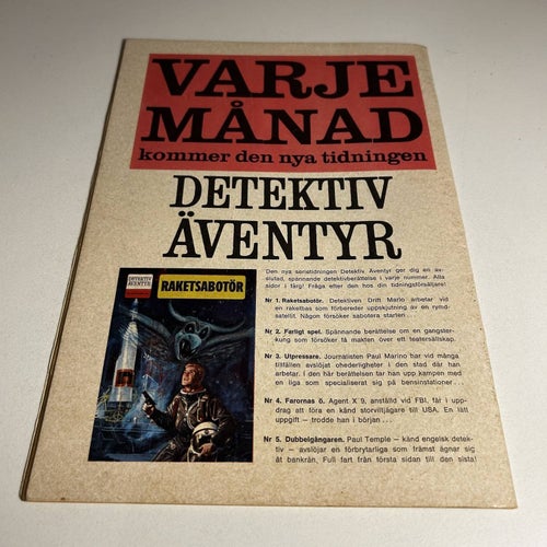 Detektiväventyt nr 5 1962, samlarex! FN