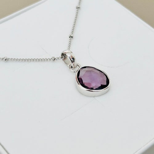 Naturlig Ametist Hänget och Kedja i Sterling Silver 925