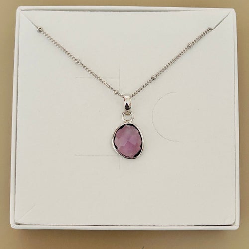 Naturlig Ametist Hänget och Kedja i Sterling Silver 925
