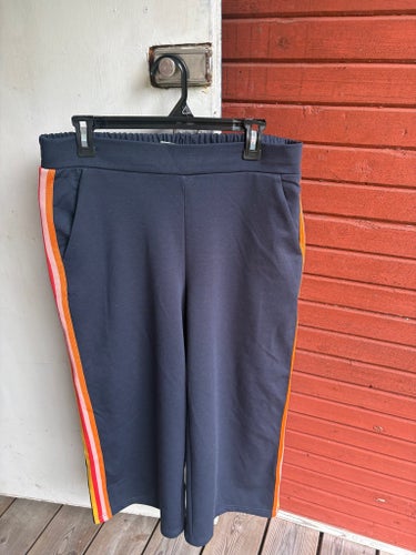 Härliga marinblå retro culottes 3/4 byxor med färgglada revärer Ichi L