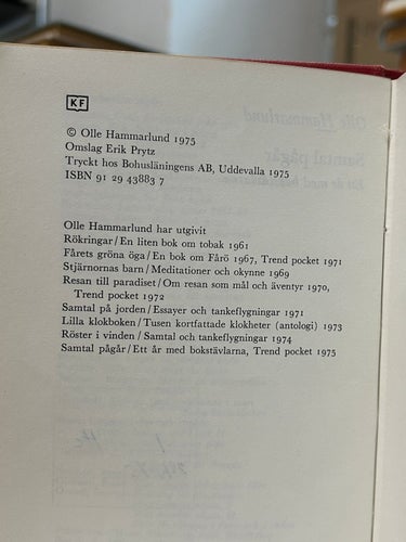 Samtal pågår av Olle Hammarlund. bok, Very Good plus, BM