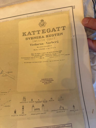 Sjökarte Kattegatt Svenska Kusten Tistlarna - Varberg Sjökort stort vintage