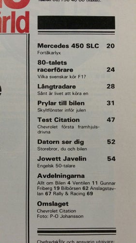 Teknikens Värld nr 25 1979: Mercedes 450 SLC 5,0, Chevrolet Citation, Jowett