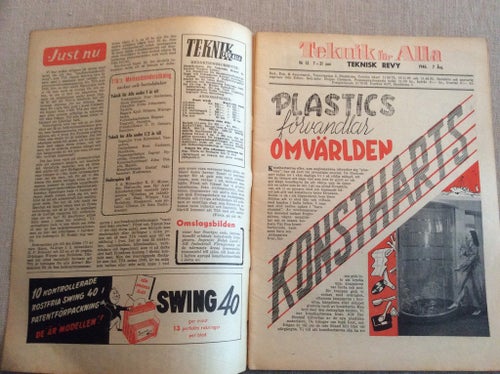 Teknik för alla Nr 12 1946 Konstharts Plastics,Förstoringsapparat,Trä fotälj