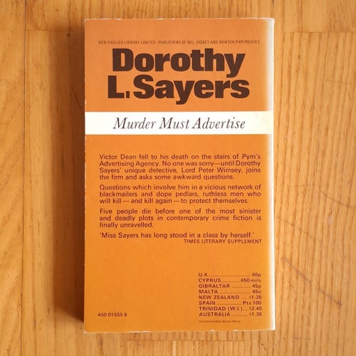 Dorothy L. Sayers Murder Must Advertise Lord Peter Wimsey English pocket 1974