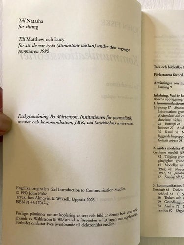 KOMMUNIKATIONSTEORIER En Introduktion John Fiske 2003