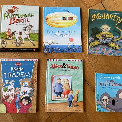 6 barnböcker: Husflugan Bertil, Den underbara pumpan, Jaguaren, Rädda träden!