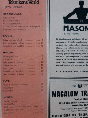 Teknikens Värld nr 17 1951: Triumph Thunderbird med sidovagn, turistbussar