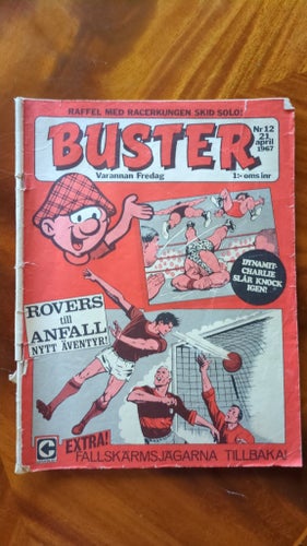 Buster Nr 12 april 1967, text på sid2, och lite trasig baksida