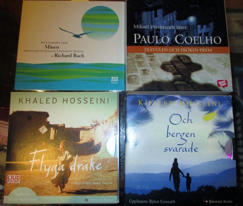 4 ljudböcker, CD- böcker, Khaled Hosseini, Paulo Coelho, Richard Bach