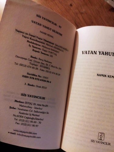 Vatan Yahut Silistre - Namık Kemal, bok på turkiska