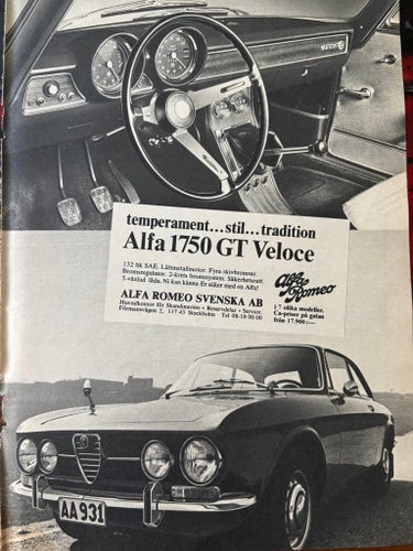 Alfa Romeo 1750 GT Veloce annons 1970