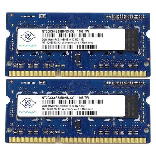 4 GB Nanya (2x2GB) DDR3 SODIMM PC3-10600S 1333 MHz CL9 RAM NT2GC64B88B0NS-CG