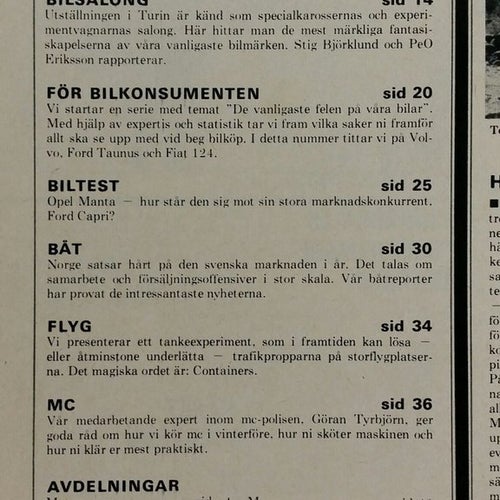 Teknikens Värld nr 1 1971: Fiat 128, Opel Manta, Båtar: Fjord och Viksund