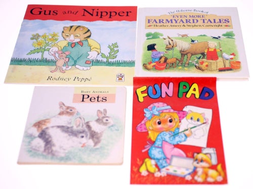 Kids books plus fun pad-Three vintage English children's books + activity pad