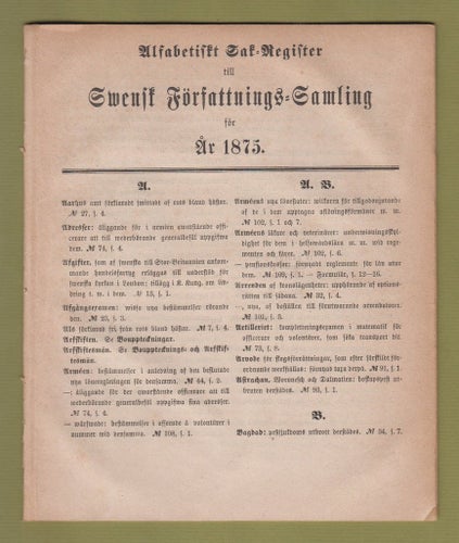 SFS 1875. Alfabetiskt sakregister.