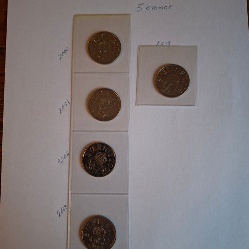5 kronor - Åren 2000-2003 och 2008