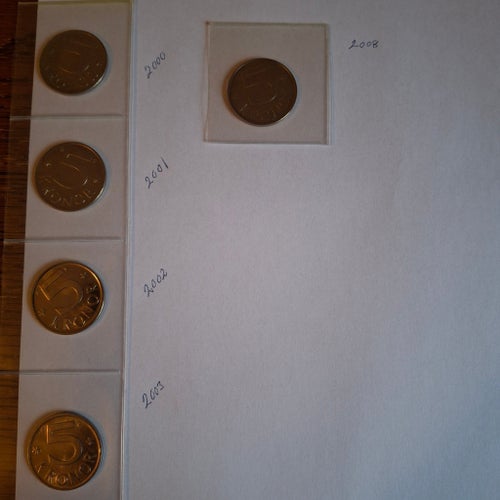 5 kronor - Åren 2000-2003 och 2008