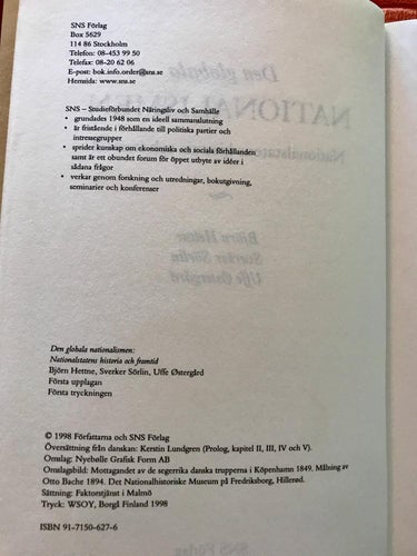 DEN GLOBALA NATIONALISMEN Björn Hette Sverker Sörlin Uffe Østergård 1998