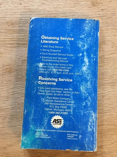 1992 Mercury Tracer Owner Guide