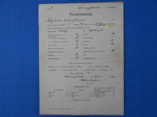 Terminsbetyg Dänningelanda folkskola 1936