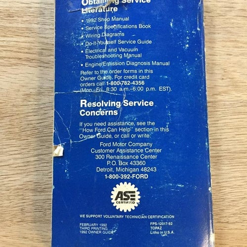 1992 Mercury Topaz Owner Guide