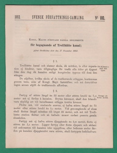 SFS 1893-110 Reglemente för begagnande af Trollhätte kanal