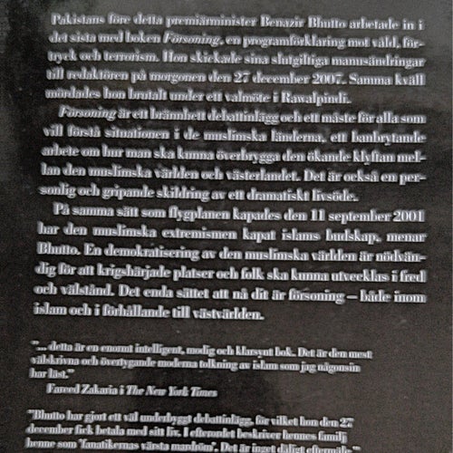 Försoning : islam, demokrati och västvärlden av Benazir Bhutto