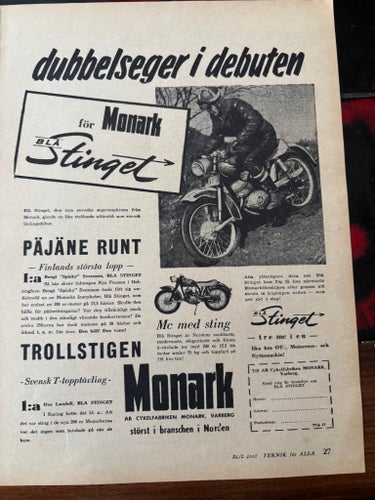 Monark Blå Stinget 1957 annons