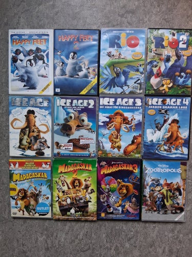 12 Animerade Filmer: Happy Feet, Rio, Ice Age, Madagaskar, Zootropolis