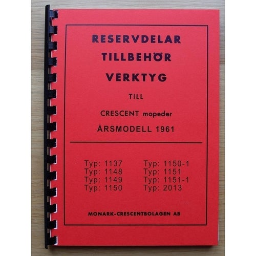 Crescent Mopeder Reservdelskatalog 1961 Saxoped Raketare Stockholmare och Skoter
