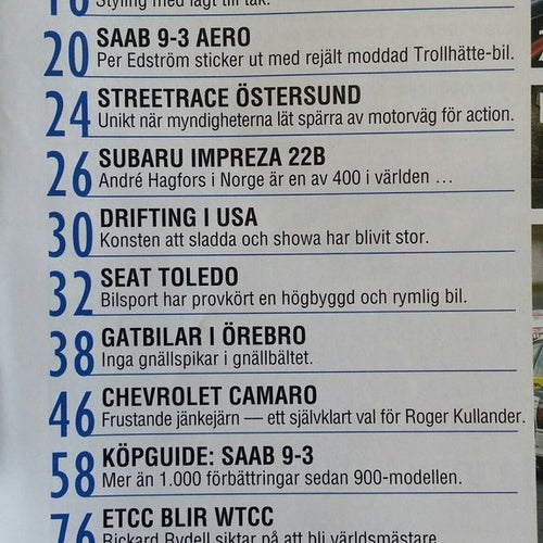 Bilsport nr 23 2004: Saab 9-3 Aero/Turbo, Subaru Impreza 22B, Gatbilar Örebro
