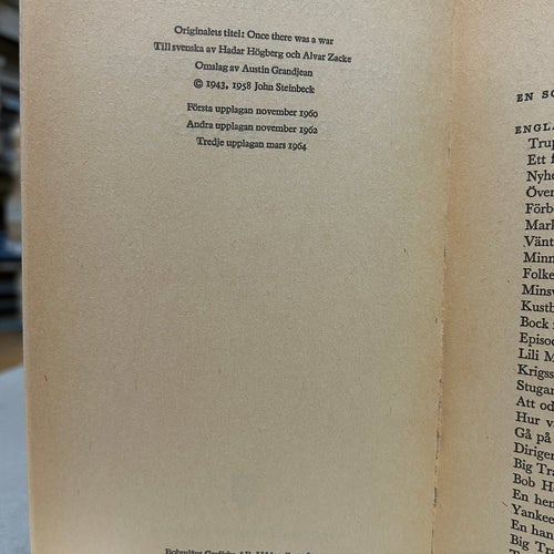 Det var en gång ett krig av John Steinbeck, bok, Good plus