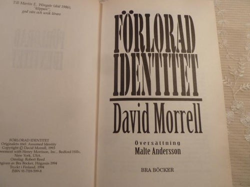 FÖRLORAD IDENTITET, D. MORRELL, 1994,  BÖCKER