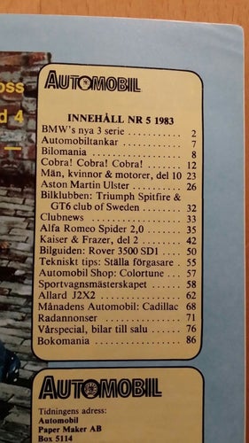 Automobil nr 5 1983: BMW 323i e30, Alfa Spider, Cobra, Rover 3500 SD1